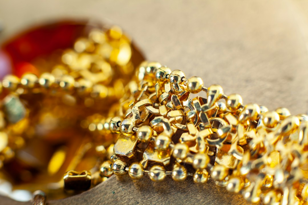 Close-up of a tangled gold chain.